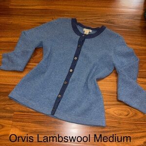 Orvis Blue Lambswool Sweater Blue Cardigan
